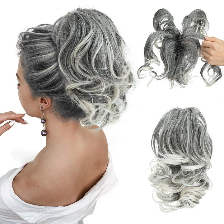 Curly Ponytail Hair Extension – Mira-Silver grey-Nora Luxe