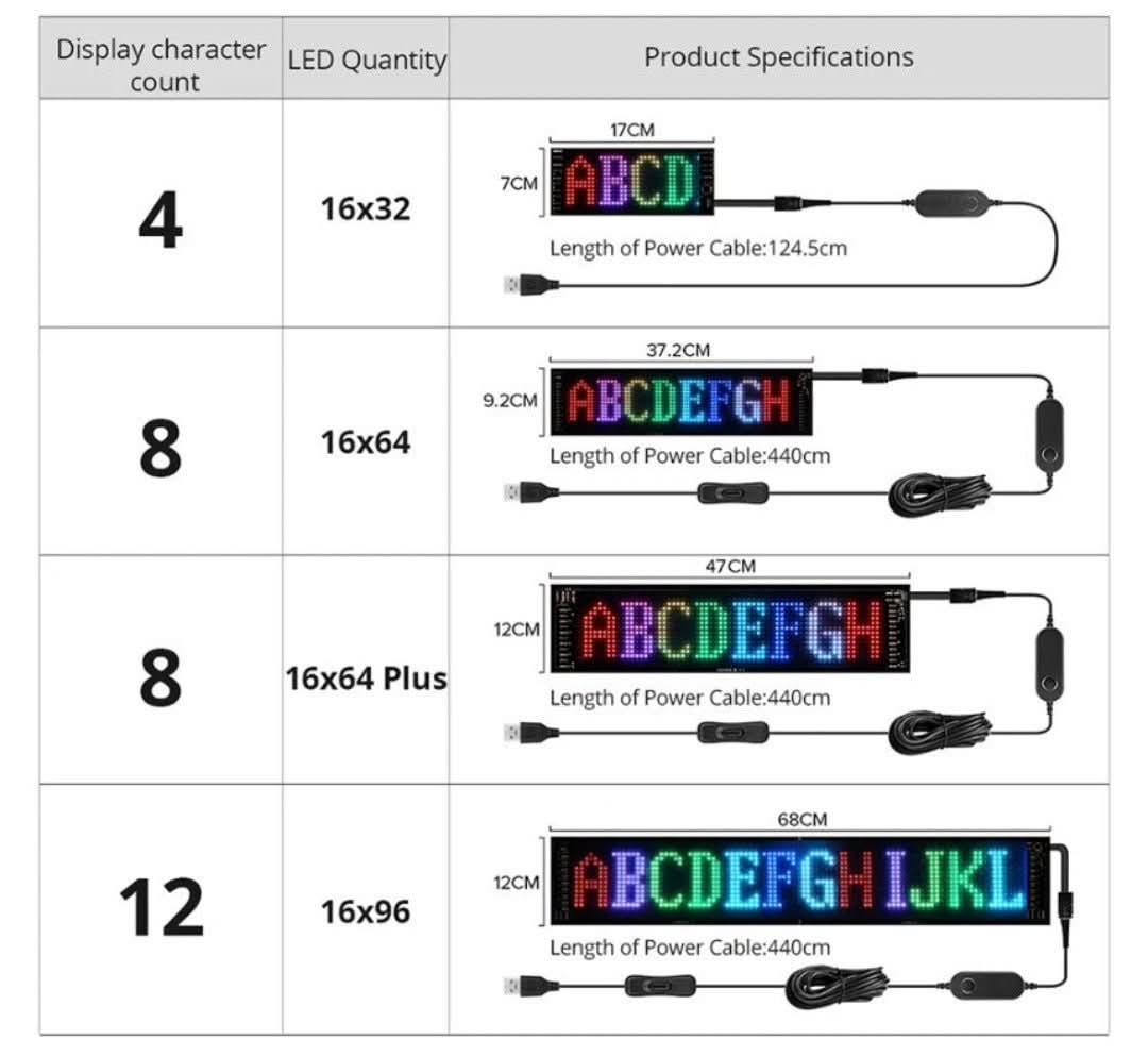 Customisable LED Car Display - GlowSign-16x32 LEDs - 2.76″ × 6.69″-Nora Luxe