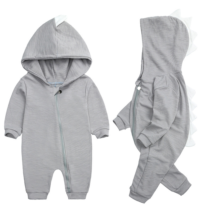 Cute Baby Onesie with Dinosaur Hood - DinoDream Onesie-Gray-0-3 Months-Nora Luxe