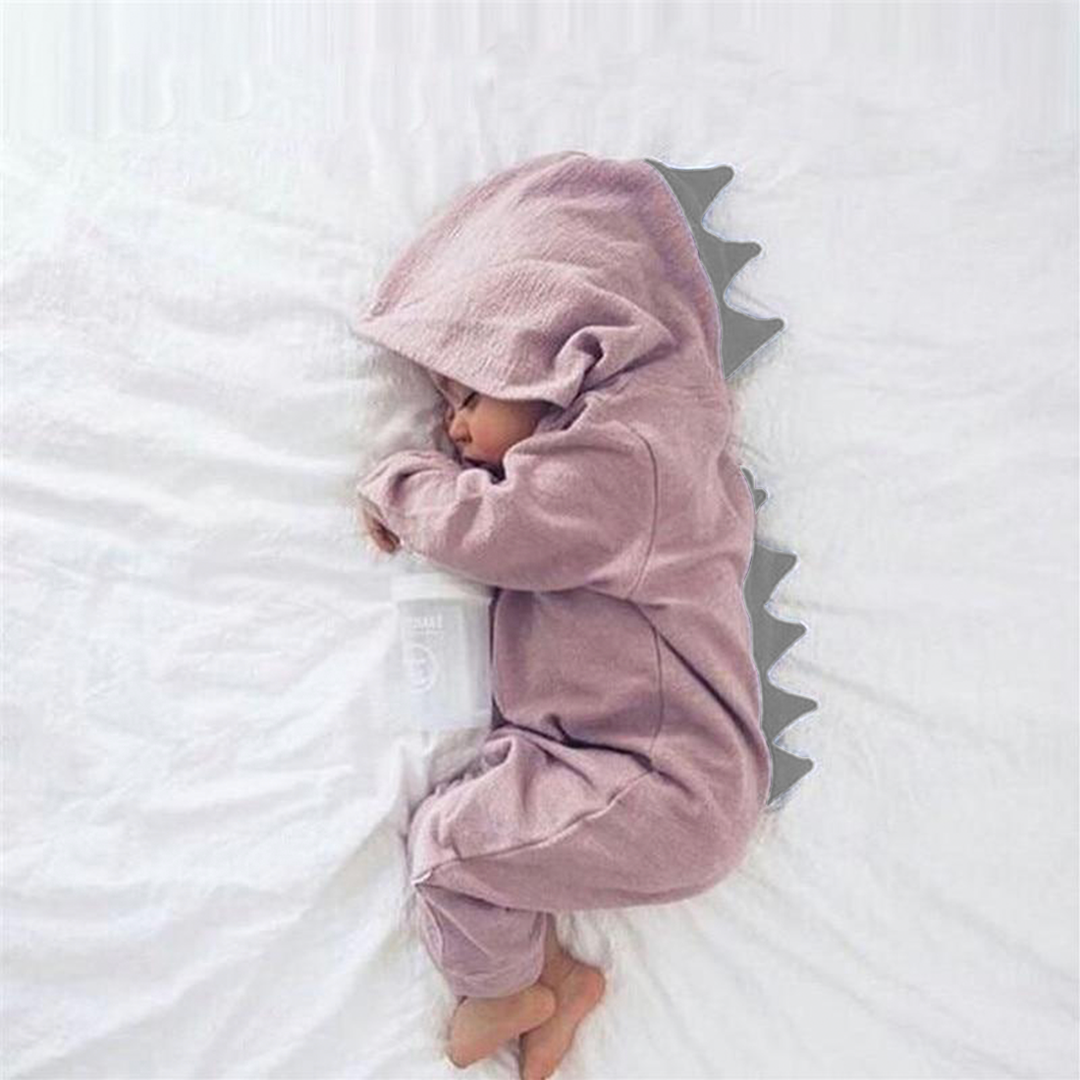 Cute Baby Onesie with Dinosaur Hood - DinoDream Onesie-Pink-0-3 Months-Nora Luxe