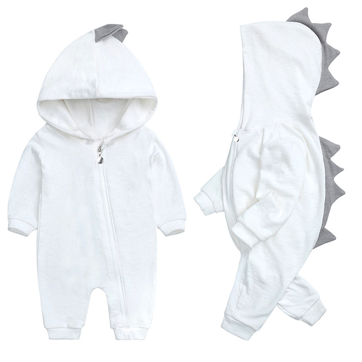 Cute Baby Onesie with Dinosaur Hood - DinoDream Onesie-White-0-3 Months-Nora Luxe