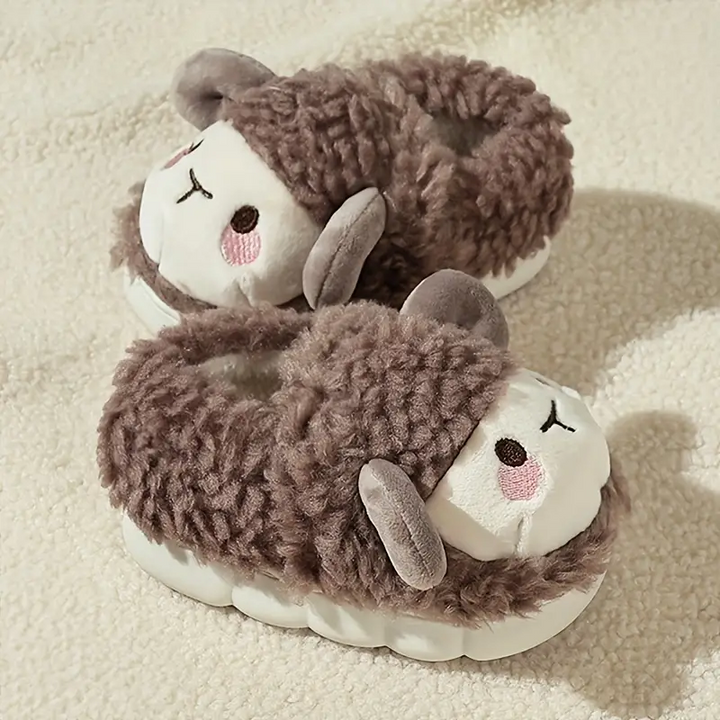 Cute Fluffy Children's Slippers - FluffySteps-Brown-5.5-6.5-Nora Luxe