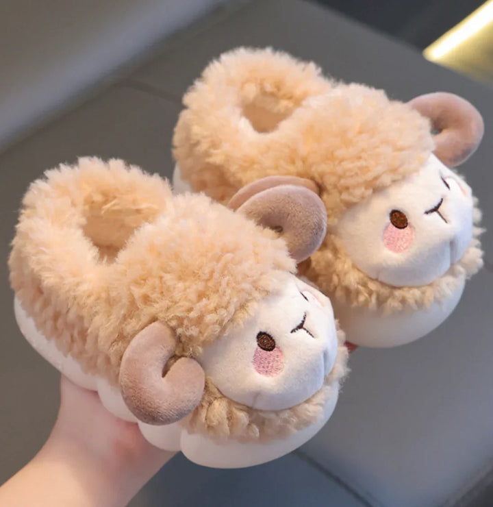 Cute Fluffy Children's Slippers - FluffySteps-Brown-5.5-6.5-Nora Luxe