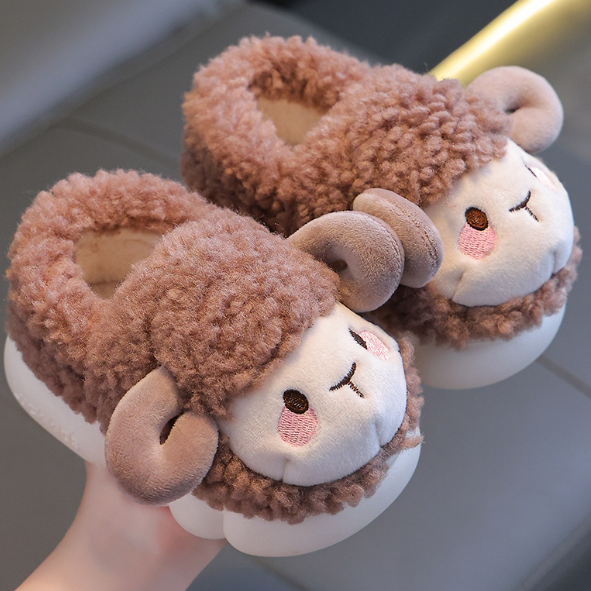 Cute Fluffy Children's Slippers - FluffySteps-Brown-5.5-6.5-Nora Luxe