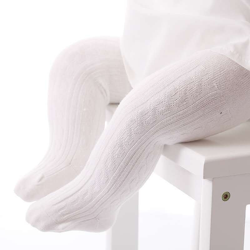Cute Girls Cotton Knitted Tights-White-S-Nora Luxe