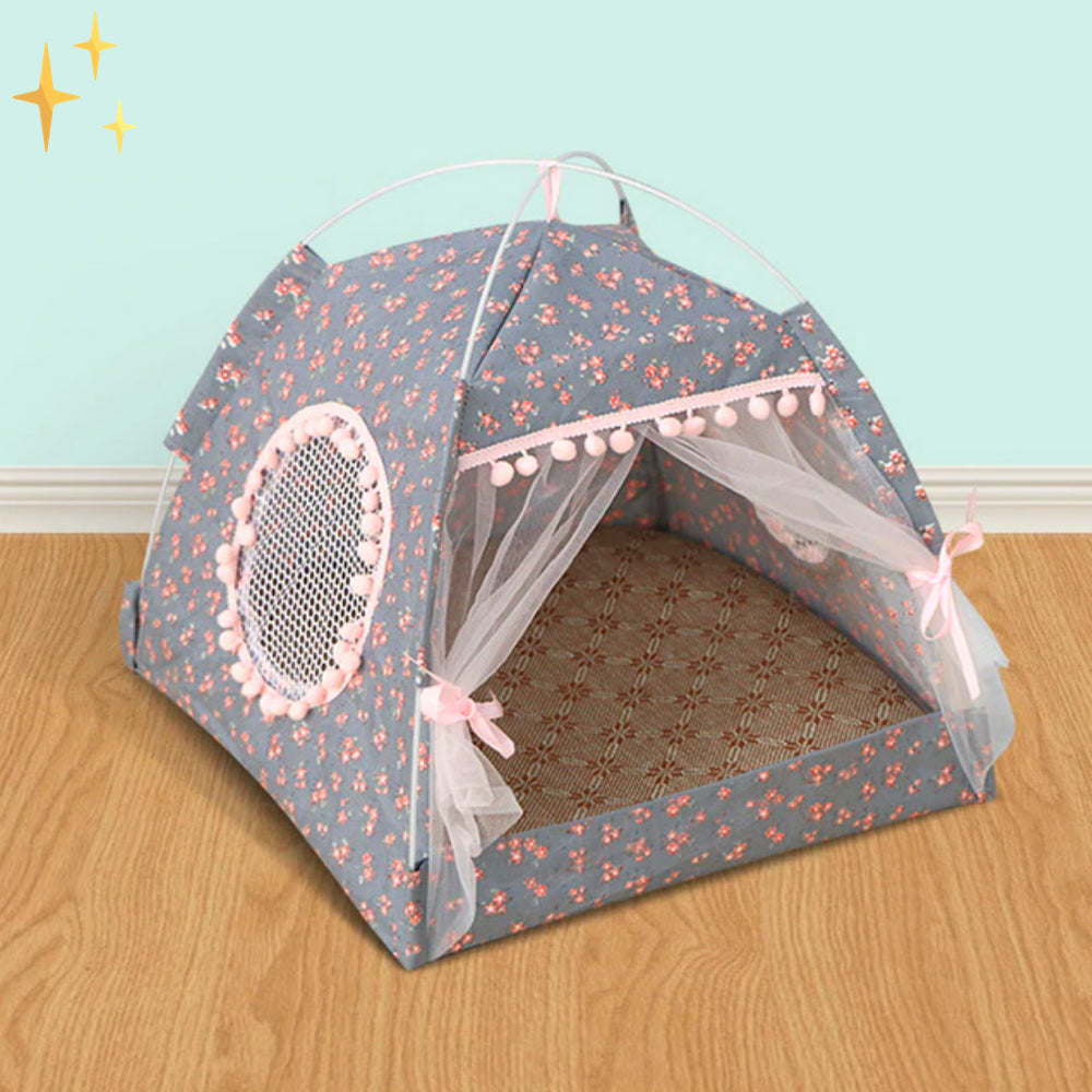 Cute Pet Tent with Curtains - PetTent-Flowers-S-Nora Luxe
