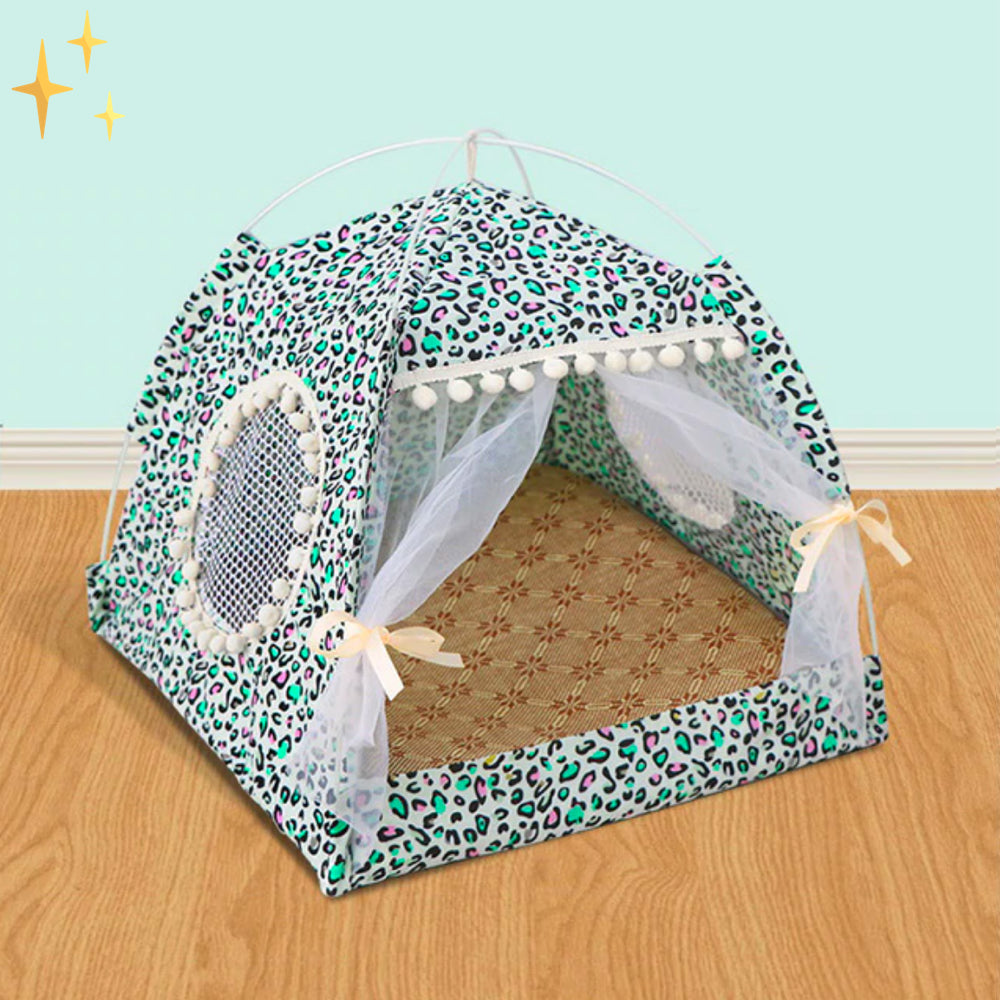 Cute Pet Tent with Curtains - PetTent-Green Panther-S-Nora Luxe