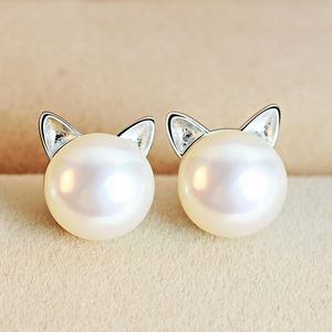 Cute Silver Cat Pearl Earrings - Mila-Nora Luxe