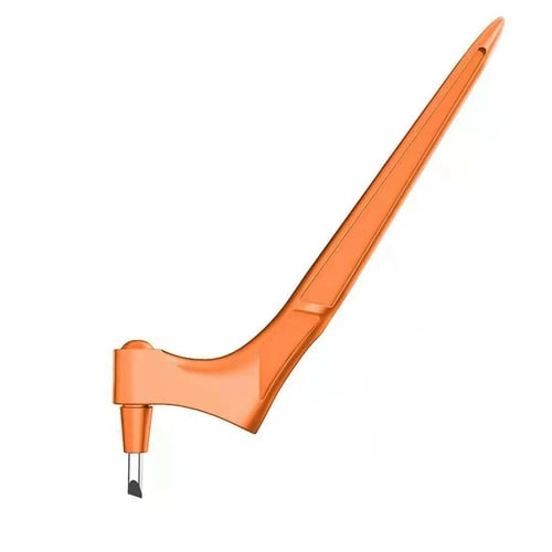 Orange version of the swivel-blade craft knife on a plain white background, shown from the side with the blade pointing down. 11