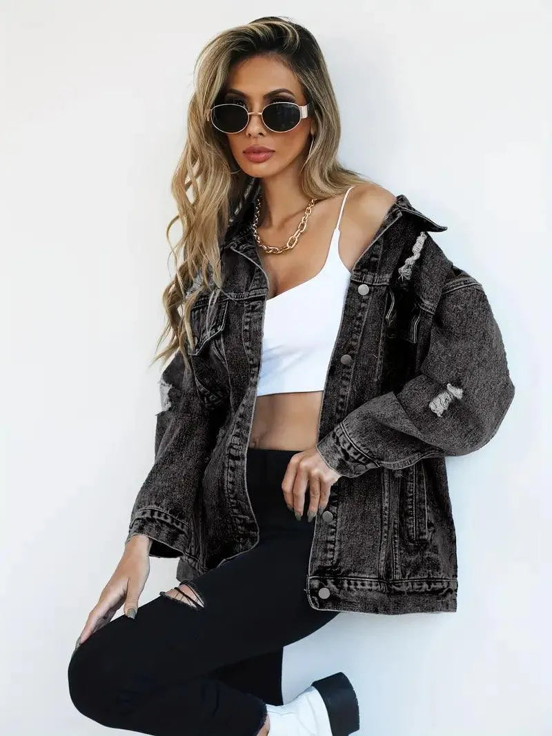 Waterproof & Lined Oversized Women's Denim Jacket with Hood – Autumn Magic Talia