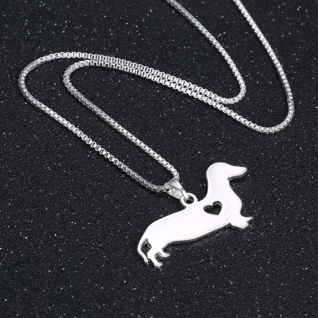 Dachshund Heart Silver Necklace | Sterling Silver Jewellery-Nora Luxe