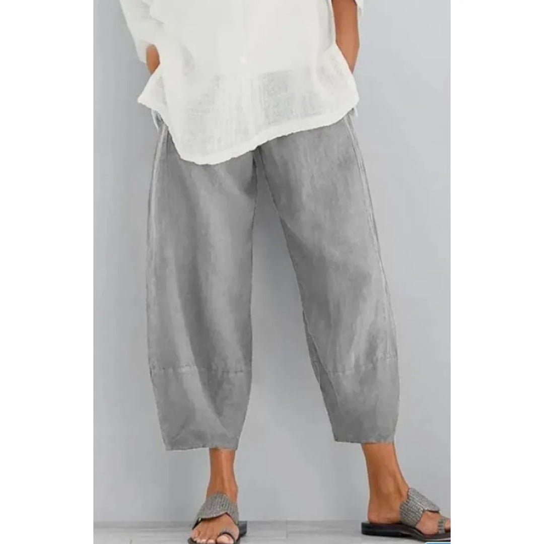 Light gray cropped wide-leg pants, another view