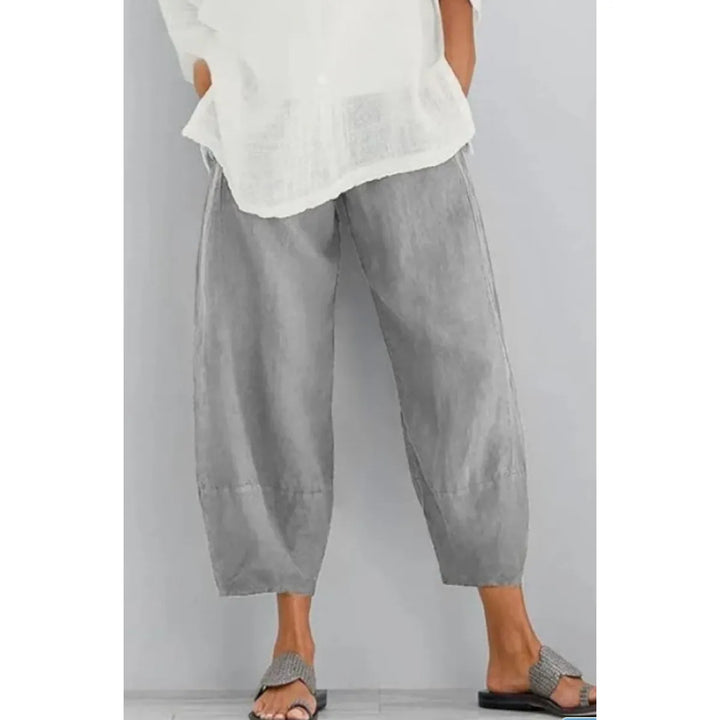 Light gray cropped wide-leg pants, another view