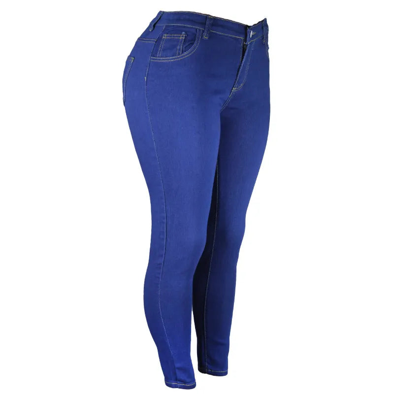 Blaue Damen-Jeans, Skinny-Fit, elastisch, modisch, Alltagskleidung, Denim-Hose.