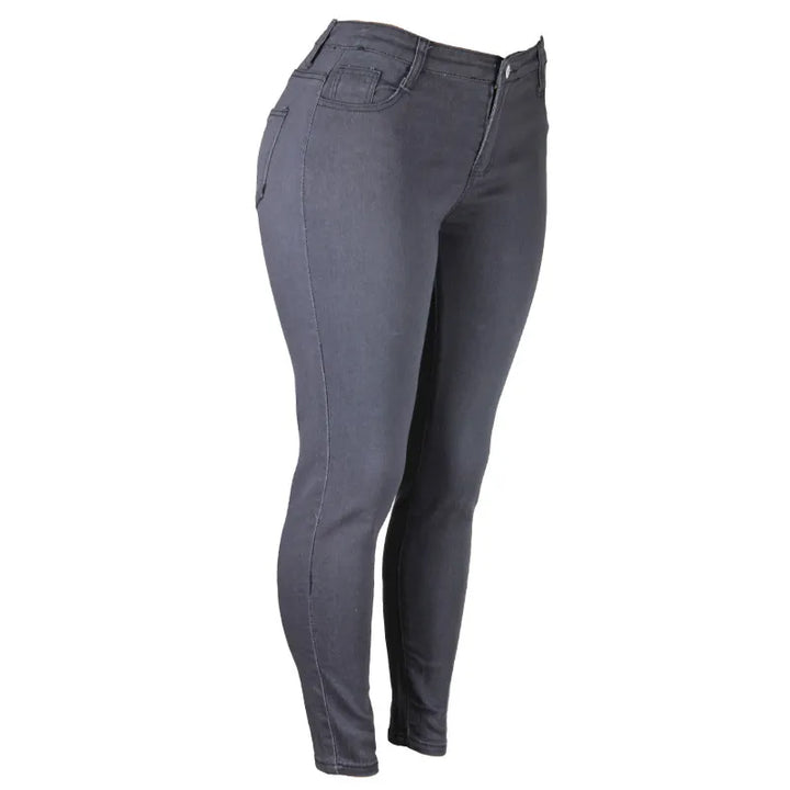 Dunkelgraue Damen-Jeans, Skinny-Fit, elastisch, modisch, bequem, Alltagskleidung.