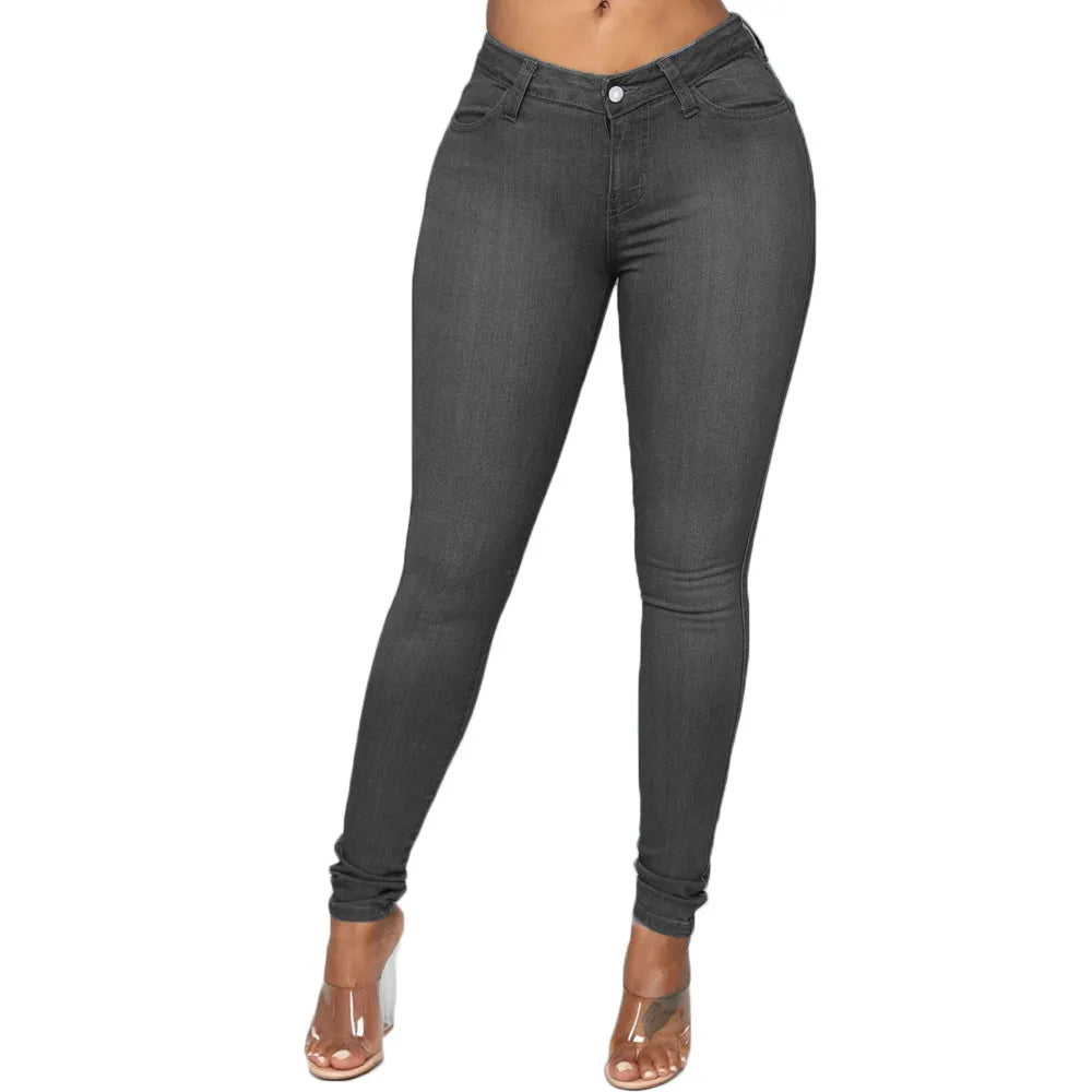 Damen Skinny Jeans, dunkelgrau, Stretch-Denim, figurbetont, modisch, bequem, Alltagskleidung.