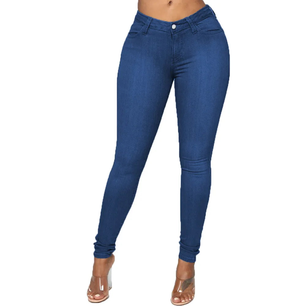 Damen-Jeans, dunkelblau, Skinny-Fit, Stretch, modisch, bequem, Alltagskleidung.