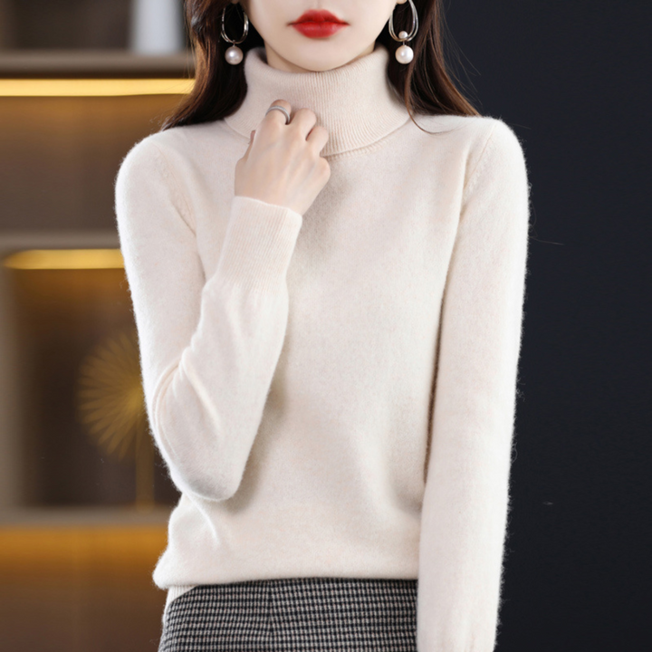 Cream turtleneck sweater another view.