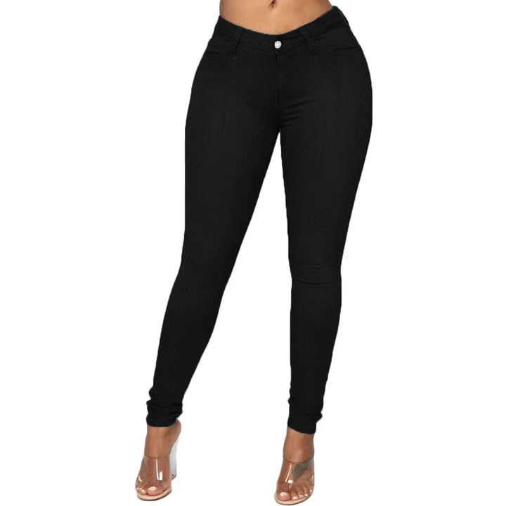 Damen schwarze Skinny Jeans, figurbetont, modisch, bequem, Alltagskleidung, Stretch-Denim.