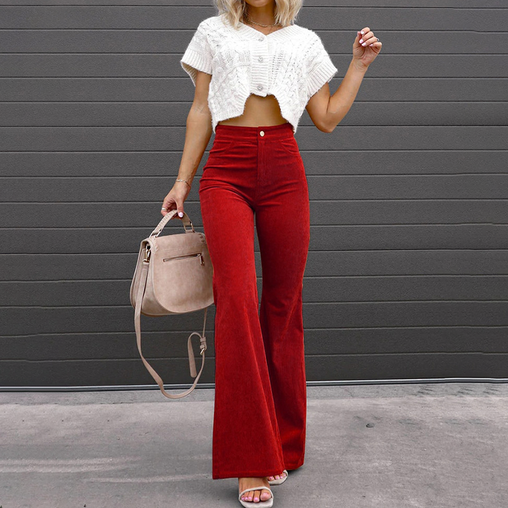 Ladies' wide-leg trousers made from organic cord with a high waist – Elegance Spice