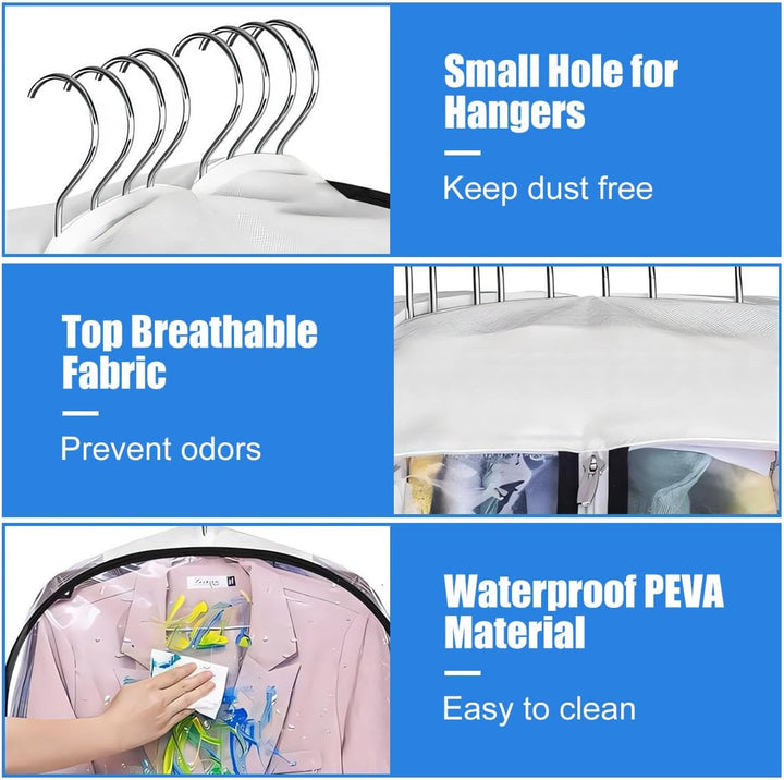 Transparent Garment Covers with Inserts – 6-Pack Side Zipper Storage Covers