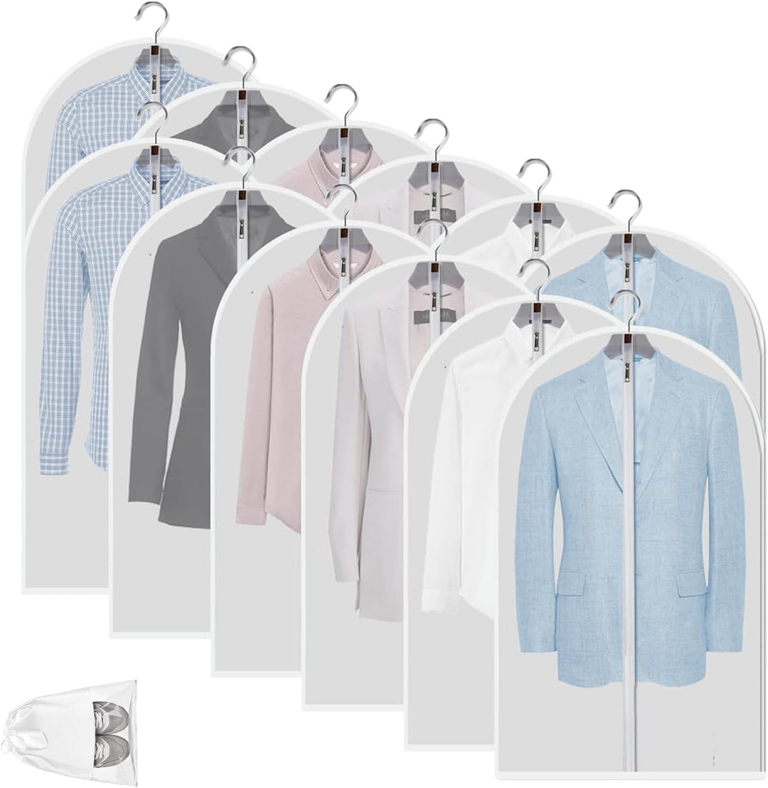 Clear PEVA Garment Storage Bags – 12 Pack Dustproof Clothes Protectors