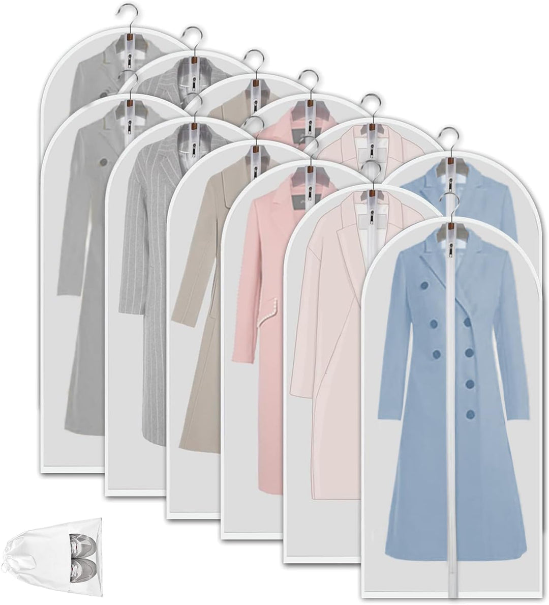 Clear PEVA Garment Storage Bags – 12 Pack Dustproof Clothes Protectors
