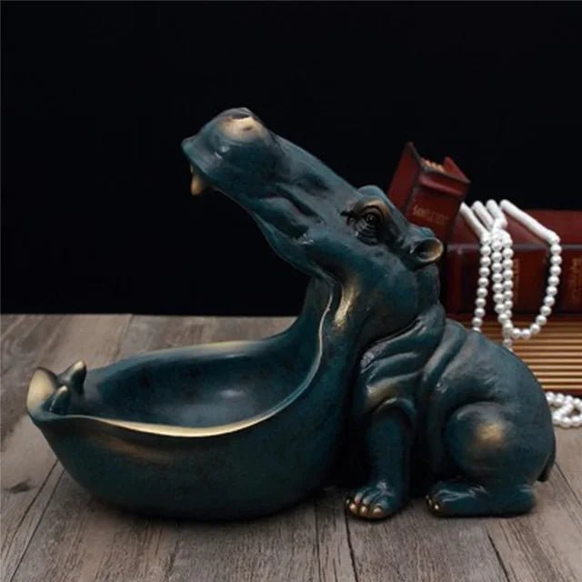 Decorative Hippopotamus Desk Storage Box - HippoStash-A - Hippopotamus marble blue-Small 7.87 x 4.33 x 6.69 inches-Nora Luxe