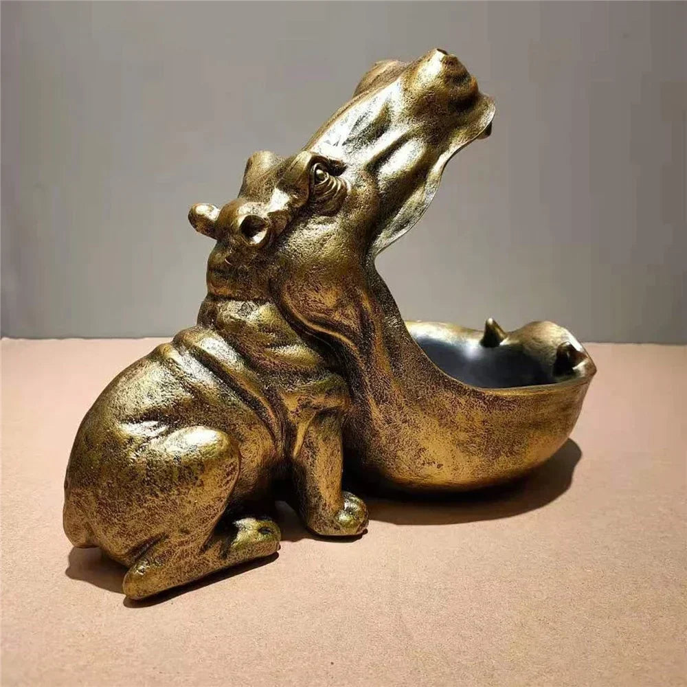 Decorative Hippopotamus Desk Storage Box - HippoStash-A - Hippopotamus marble blue-Small 7.87 x 4.33 x 6.69 inches-Nora Luxe