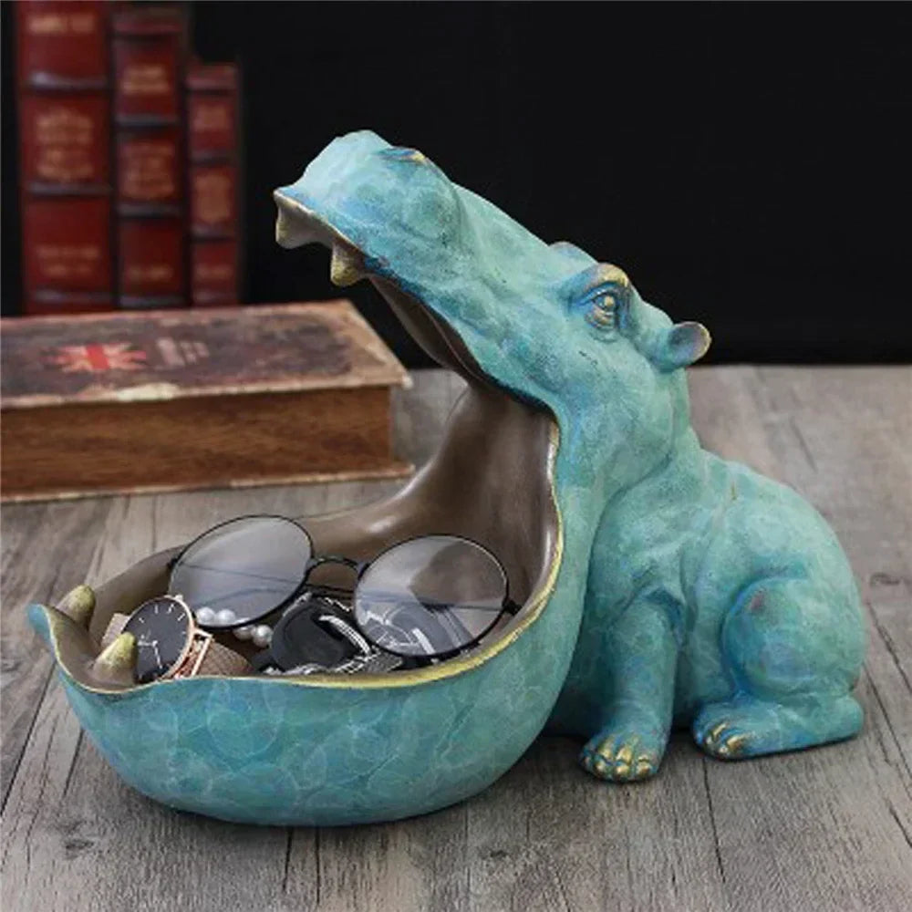 Decorative Hippopotamus Desk Storage Box - HippoStash-A - Hippopotamus marble blue-Small 7.87 x 4.33 x 6.69 inches-Nora Luxe
