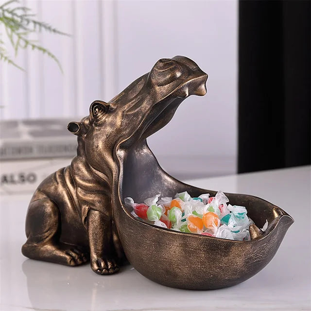 Decorative Hippopotamus Desk Storage Box - HippoStash-D - Hippo gold-Small 7.87 x 4.33 x 6.69 inches-Nora Luxe
