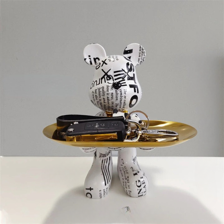 Decorative Storage Figure – Bruno Table Bear-White Black-The Livary