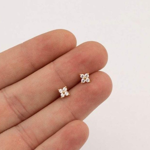 Delicate Flower Ear Studs - Sophie-Gold-Set of 3 pairs-Nora Luxe