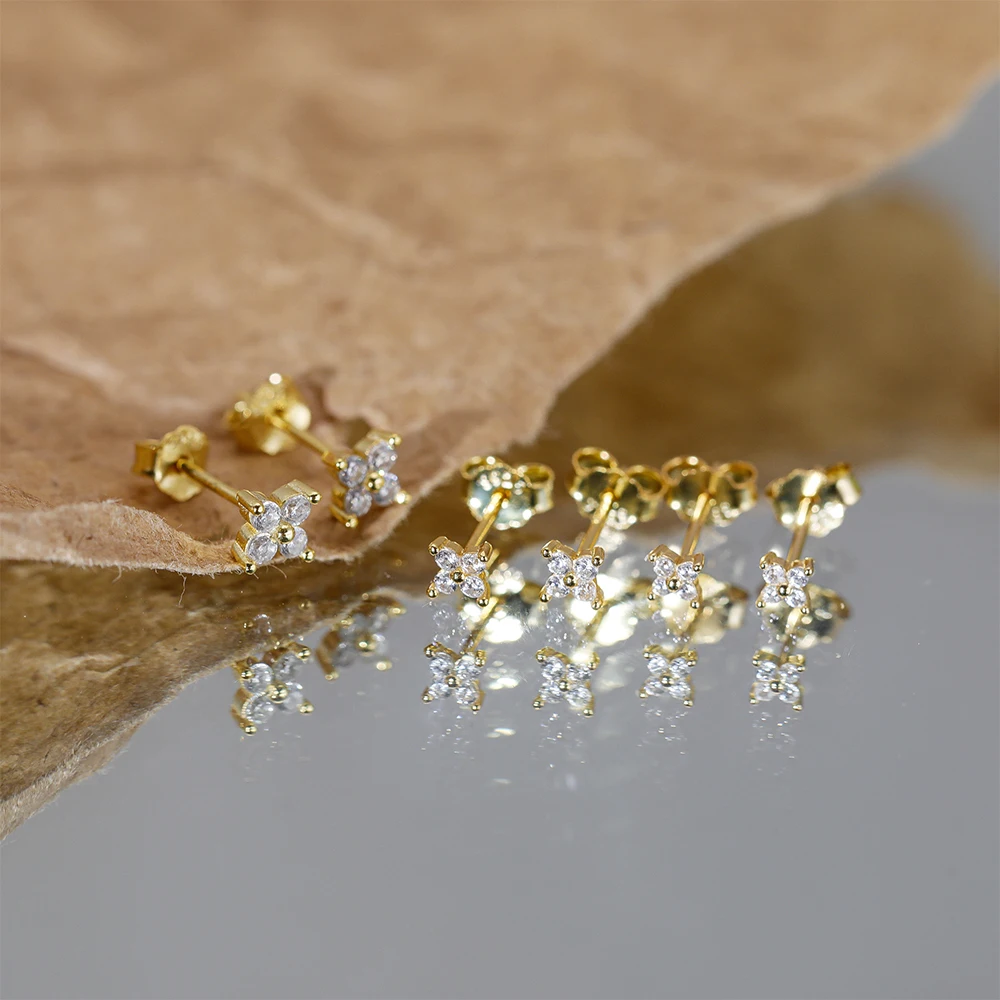 Delicate Flower Ear Studs - Sophie-Gold-Set of 3 pairs-Nora Luxe