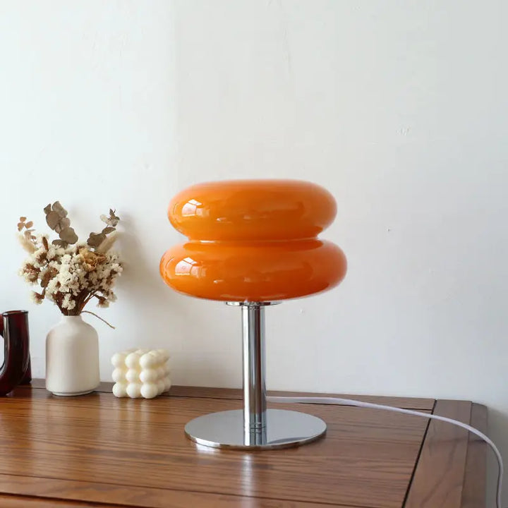 DESIGNER GLASS TABLE LAMP - AMBIENT LED LAMP FOR BEDROOM AND STUDY-Orange-Nora Luxe