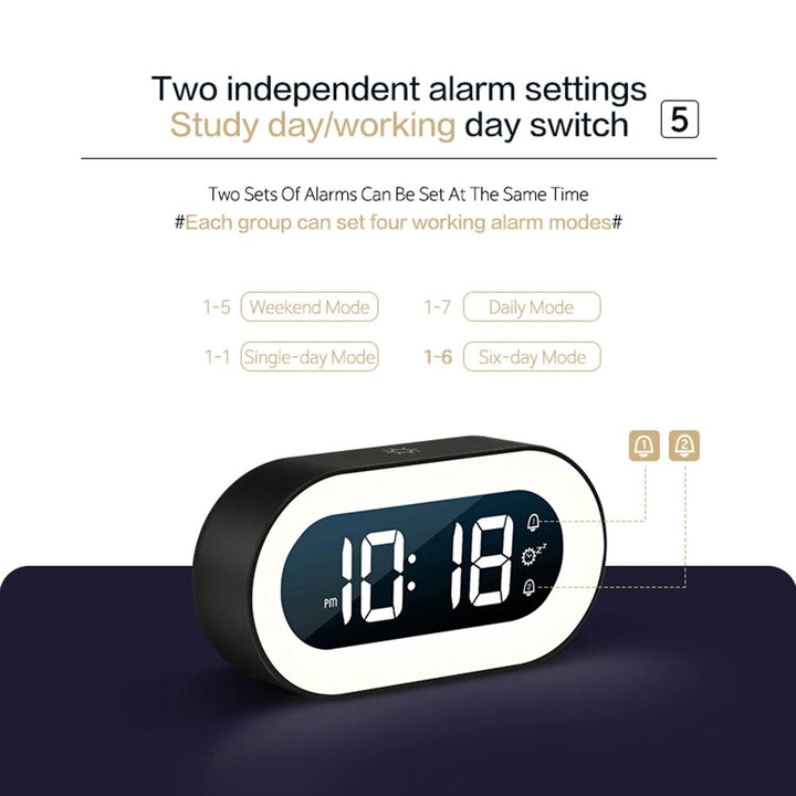 Digital Alarm Clock with Night Light - Lumino-White-Nora Luxe