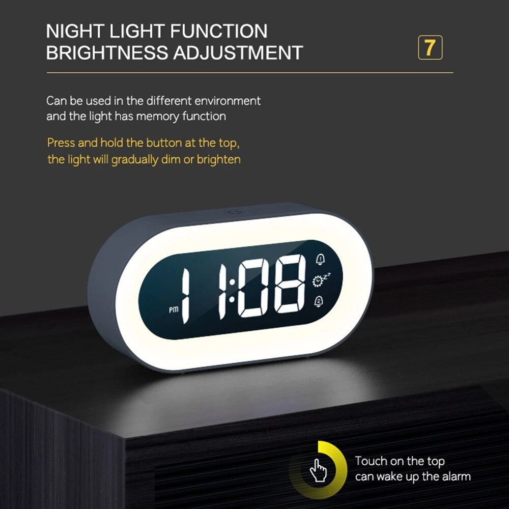 Digital Alarm Clock with Night Light - Lumino-White-Nora Luxe