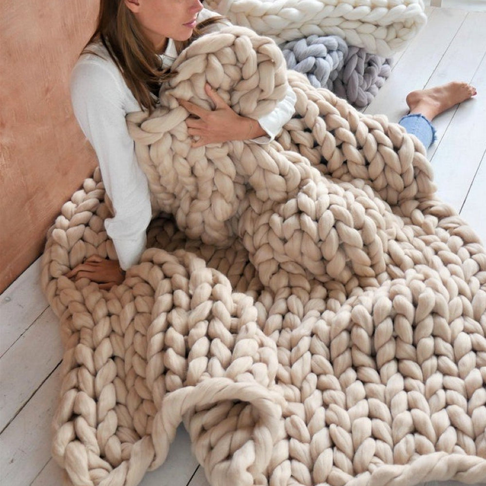 DIY Chunky XL Wool Yarn for Super Soft Blanket - CosyWeave-Beige-Nora Luxe