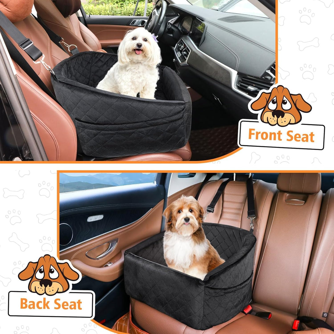 Dog seat with seat belt & storage compartments-Black-Nora Luxe