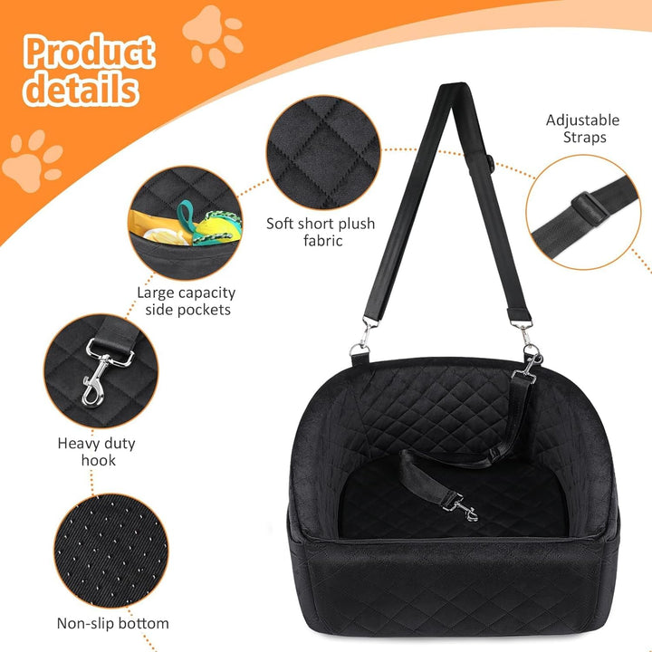 Dog seat with seat belt & storage compartments-Black-Nora Luxe