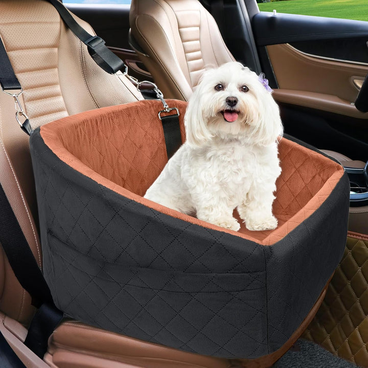 Dog seat with seat belt & storage compartments-Black/Red-Brown-Nora Luxe