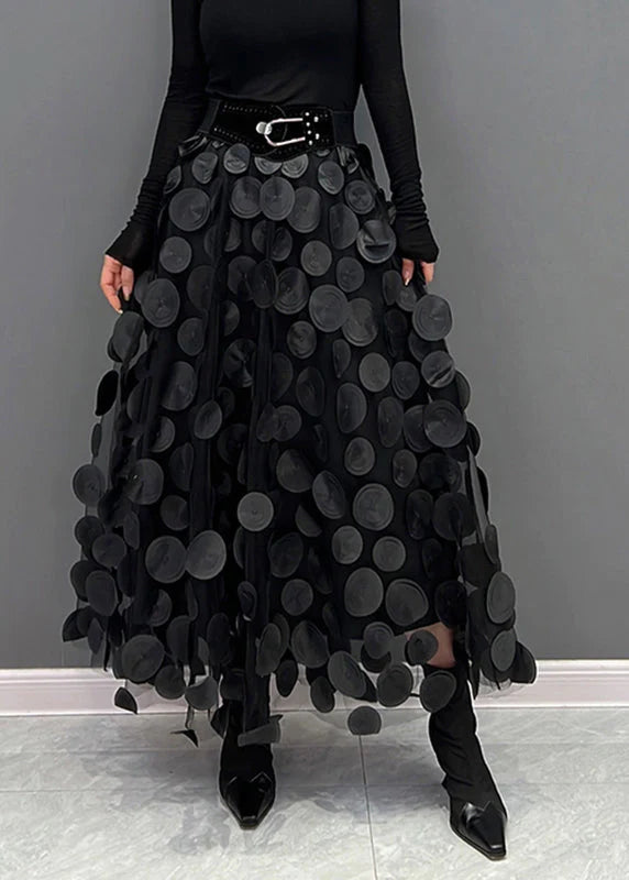 Dotted Print Flared Skirt – Maëlle-Black-The Livary