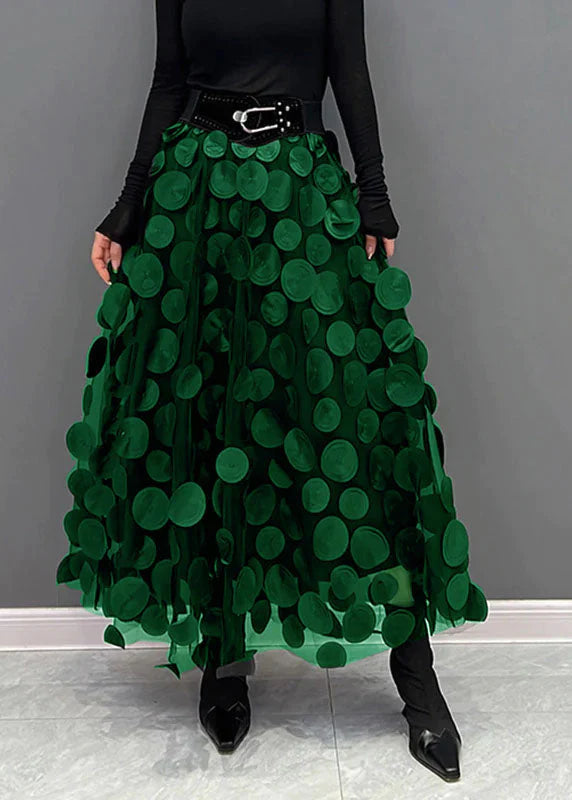 Dotted Print Flared Skirt – Maëlle-Dark green-The Livary