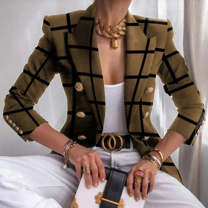 Double-breasted Ladies Blazer with Lapels - Eleganza-Brown-S-Nora Luxe
