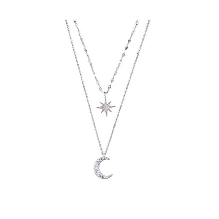 Double Moon Pendant Necklace | Layered Silver Jewellery-Nora Luxe