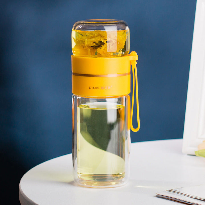 Double-Walled Glass Water Bottle with Tea Infuser - PureBrew-Green-Nora Luxe