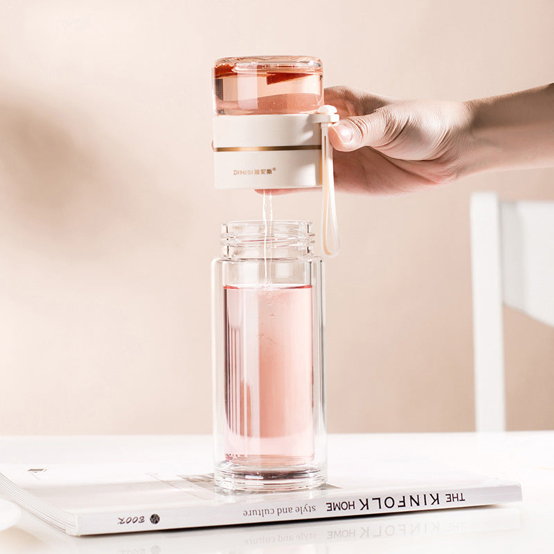 Double-Walled Glass Water Bottle with Tea Infuser - PureBrew-Green-Nora Luxe