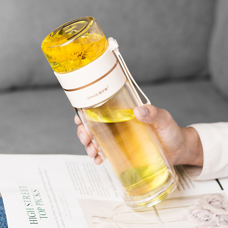 Double-Walled Glass Water Bottle with Tea Infuser - PureBrew-Green-Nora Luxe