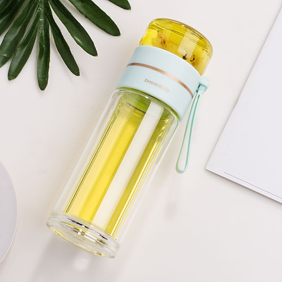Double-Walled Glass Water Bottle with Tea Infuser - PureBrew-Green-Nora Luxe