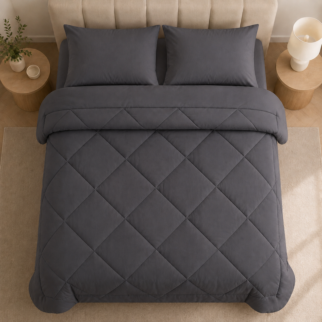 Orange 2-in-1 comforter with matching pillowcases, another view.